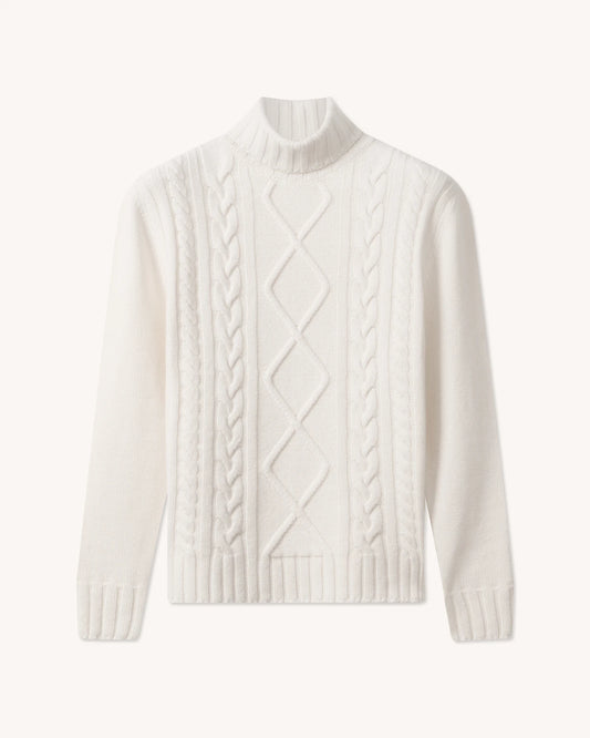 Cable Knit White - The Cashmere Collection